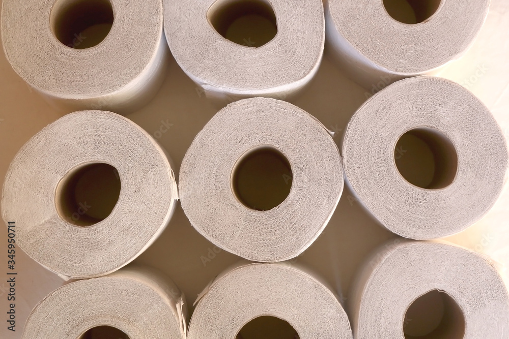 Stack of toilet paper, made with recycled paper. Top view. Stack of toilet paper, made with recycled paper. Top view.