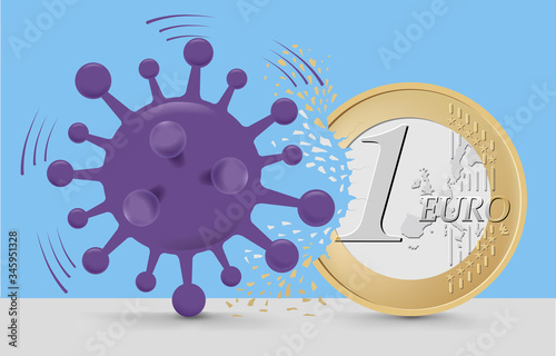 The coronavirus cuts off one euro coin. The concept of economic crisis