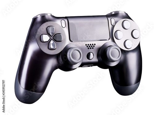 Black video game joystick gamepad isolated on a white background