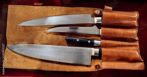 knives on a leather backing