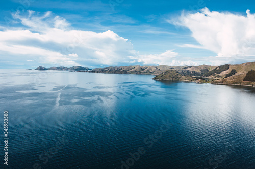 Landscape over Lake Titicaca from Cerro El Calvario in Copacabana, Bolivia