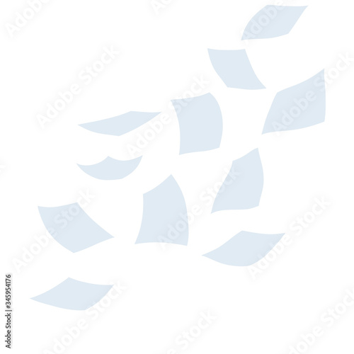 Flying white paper file documents. The element of working with letters on a white background. Cartoon flat illustration. Left office trash