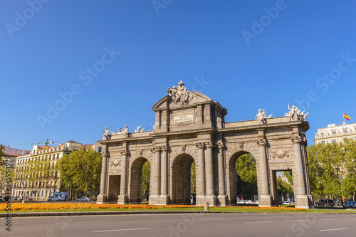 Madrid Spain, city skyline at Puerta de Alcala