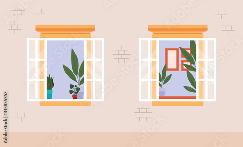windows from outside with view into the white house vector design