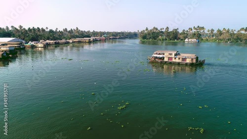 Arial View of houseboat in backwaters 