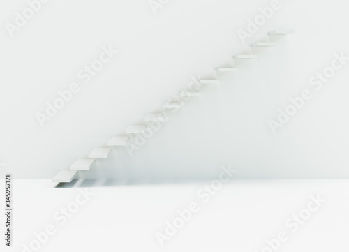 Straight stairs near white wall 3D illustration