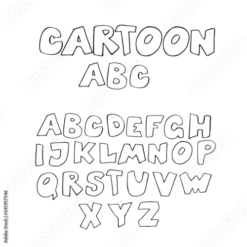 Cartoon style block letters. Hand drawn alphabet. Vector ABC in kids fun style. Unique custom ABC in hand lettering. © Kate Si