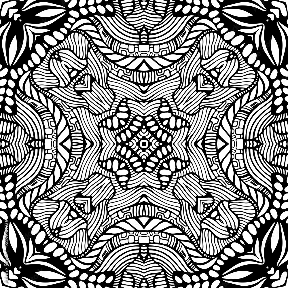 Coloring page ethnic intricate mandala with decorative doodle ornament.