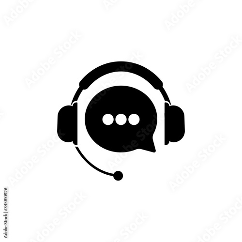 Tech support, call center or gear with headphones icon on an isolated white background. EPS 10 vector
