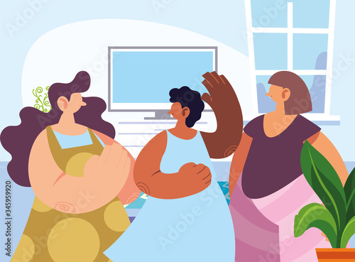 women gathered together sharing at home