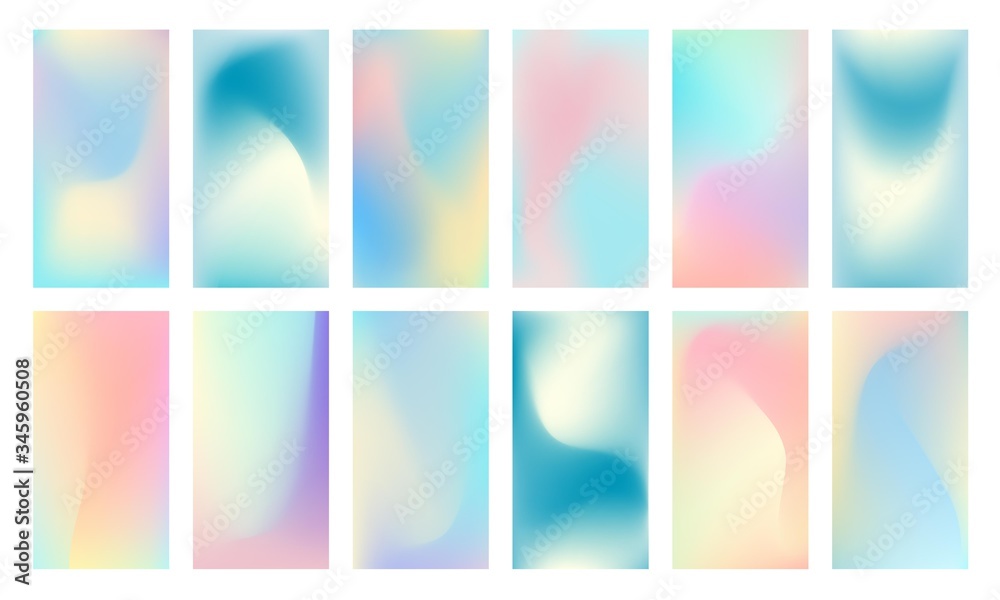 Trendy color holographic screen template. Soft liquid gradient backgrounds set - obrazy, fototapety, plakaty 