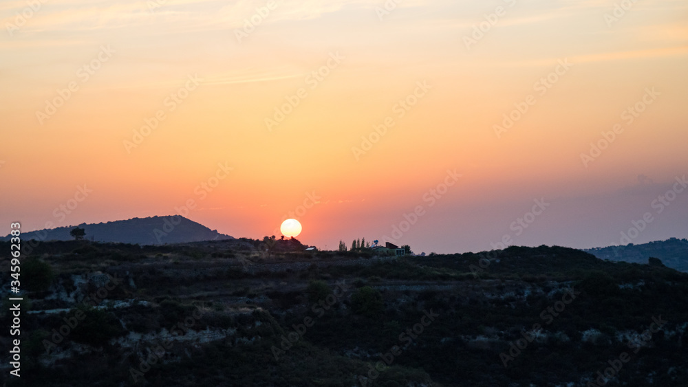 Beautiful Sunset in mountain village of Cyprus.