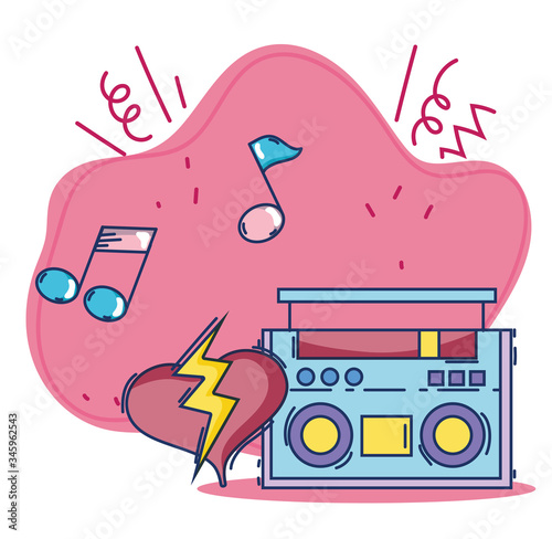 vintage stereo boombox radio music love heart retro design