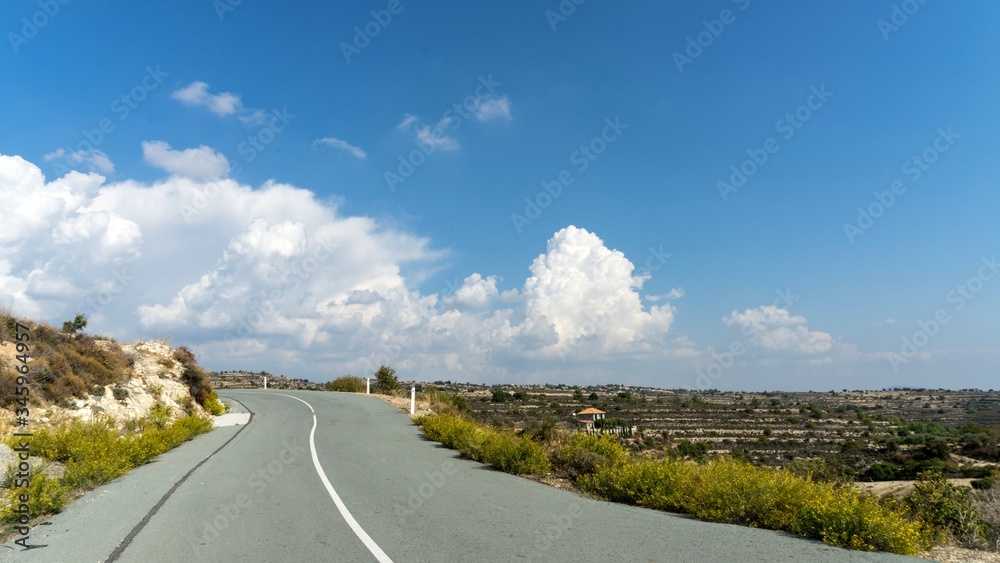 Ttraditional mountain road in Cyprus on sunny day,