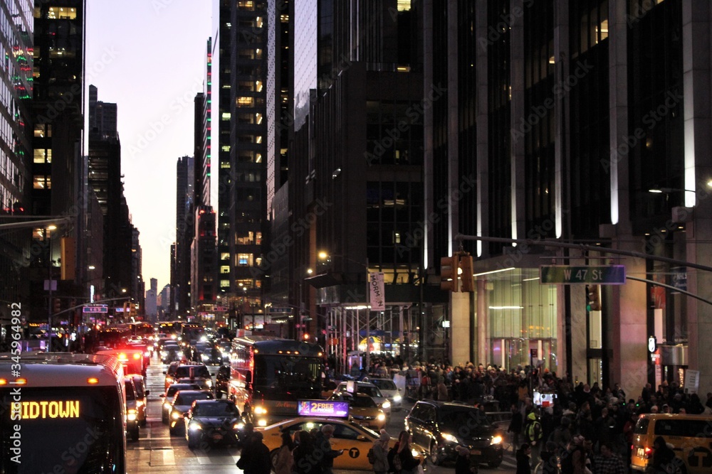 Naklejka premium New York, Manhattan, USA - 18.12.2019: theater district of Manhattan New York near Broadway (west 46th street) 
