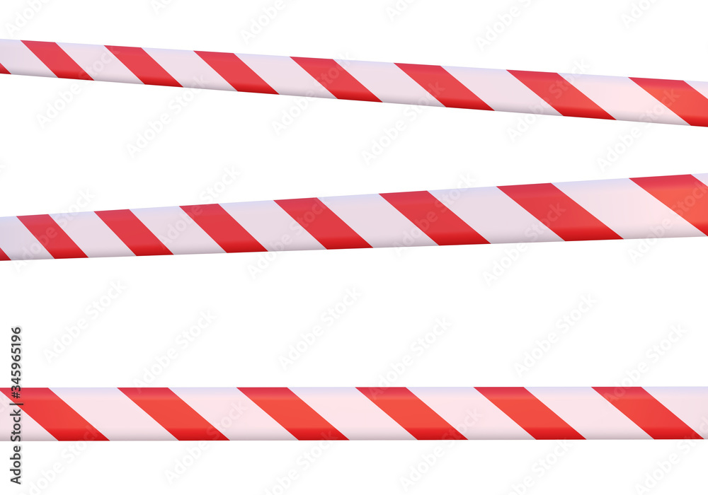 Signal prohibition tapes of red-white color isolated on a white, 3d render Signal prohibition tapes of red-white color isolated on a white, 3d render