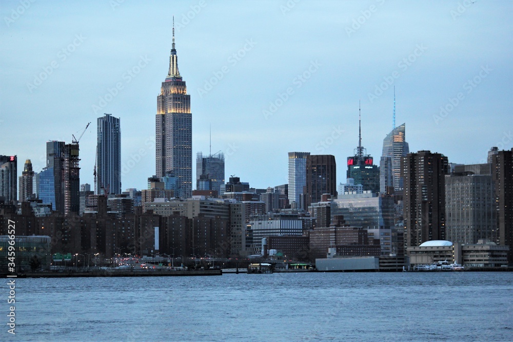 Manhattan, New York, USA - 20.12.2019: downtown Manhattan New York skyline skyscrapers from ferry approaching city across Hudson river - New York, USA. stock video footage clip Manhattan, New York, USA - 20.12.2019: downtown Manhattan New York skyline skyscrapers from ferry approaching city across Hudson river - New York, USA. stock video footage clip
