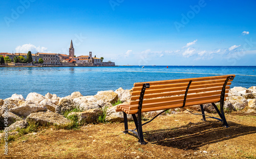 Historic skyline of Mediterranean town of Porec, Istria, Croatia