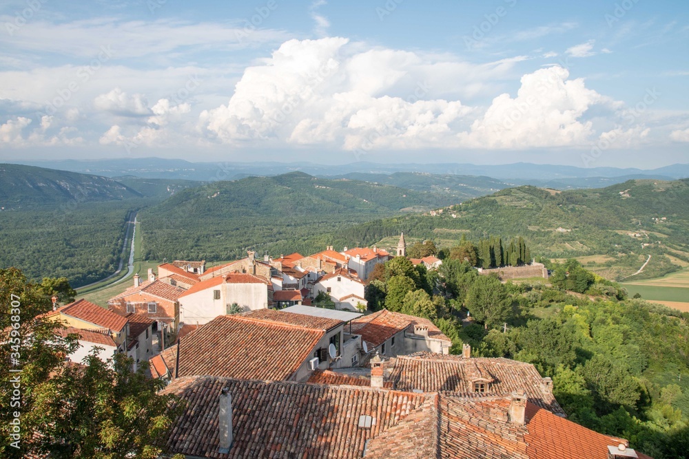 Panorama of Istrian countryside with Slovenia in the background