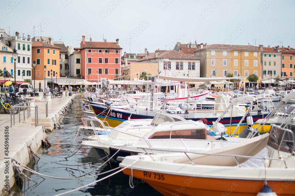 view of the old town and Marina of Rovinj Croatia