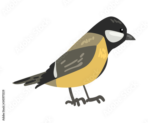 Cute Titmouse Winter Bird, Beautiful Northern Birdie Vector Illustration