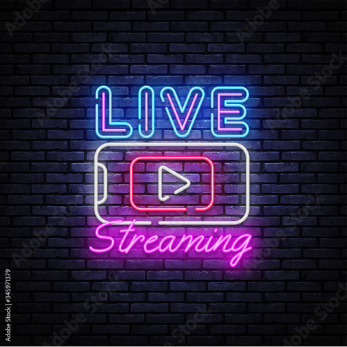 Live Streaming Only neon text vector design template. Live Video neon sign, light banner, design element, night bright advertising, bright sign. Vector illustration