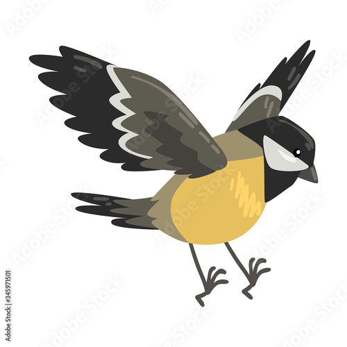 Cute Flying Titmouse Winter Bird, Beautiful Northern Birdie Vector Illustration