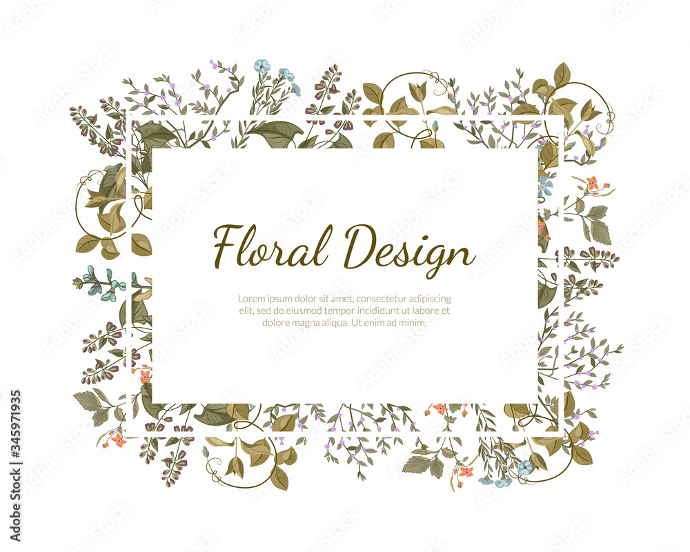 Elegant Floral Design Rectangular Frame with Place for Text, Wedding Invitation Card, Banner Template Vector Illustration Elegant Floral Design Rectangular Frame with Place for Text, Wedding Invitation Card, Banner Template Vector Illustration