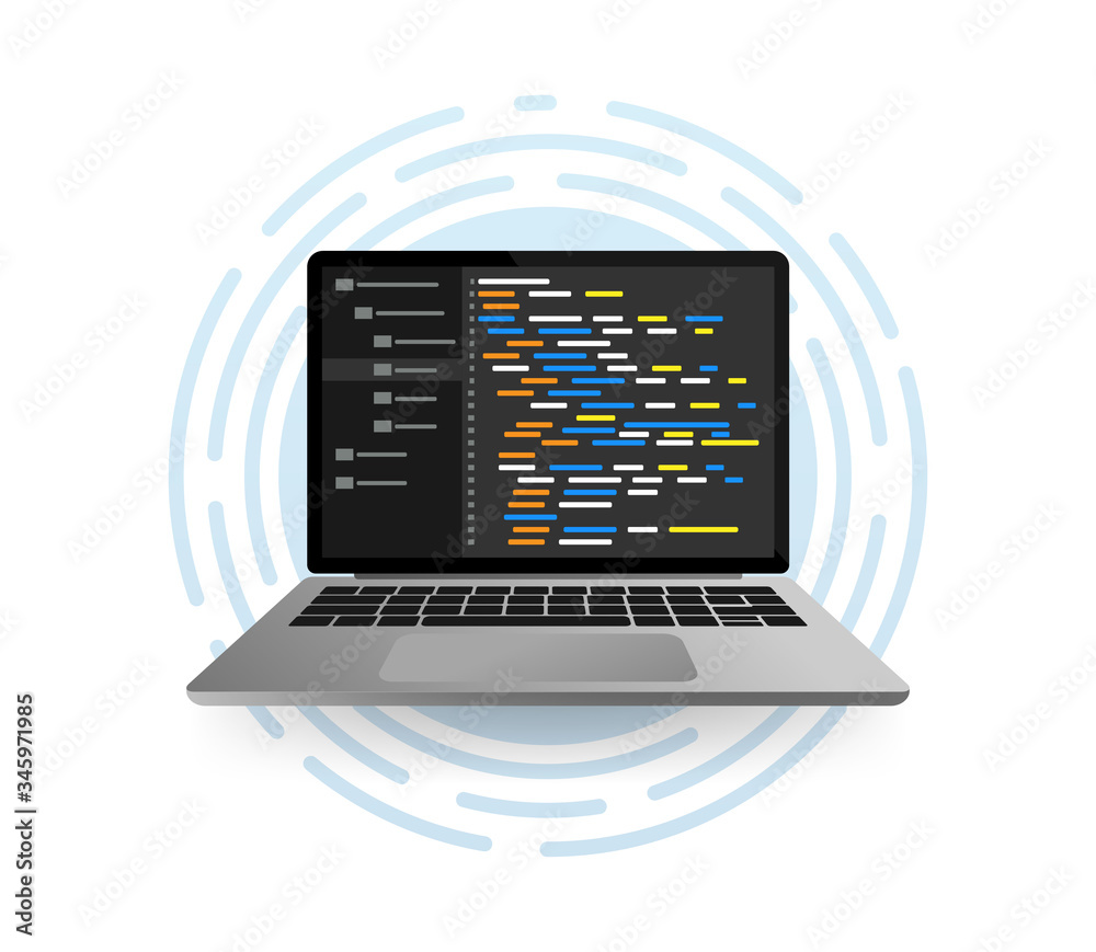 Programming coding, great design for any purposes. Screen computer monitor. Information technology. Digital vector illustration.