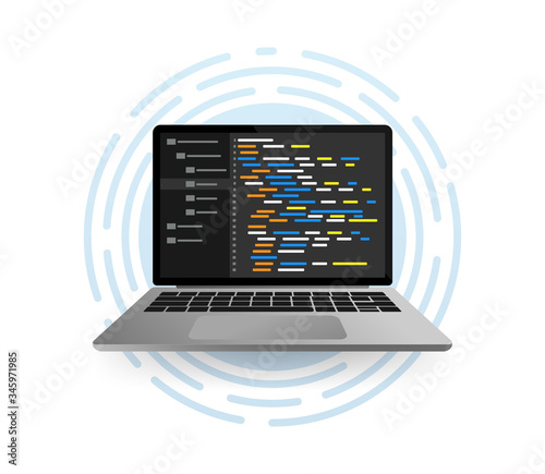 Programming coding, great design for any purposes. Screen computer monitor. Information technology. Digital vector illustration.