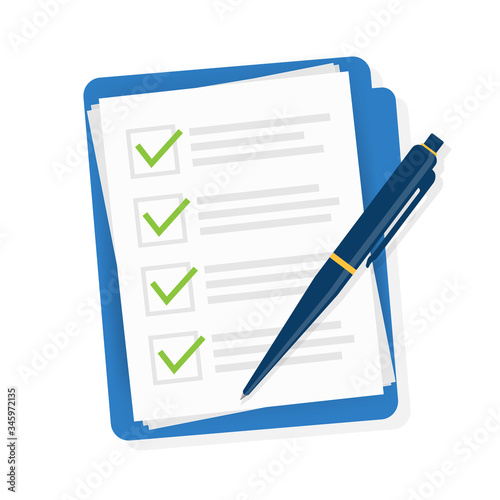 Check list in flat style. Vector stock illustration. Check mark icon. Flat design illustration. Checklist document.