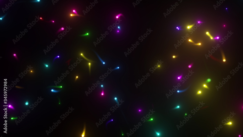 Neon Light Flying illumination Glow particles firefly abstract 3D illustration background. Neon Light Flying illumination Glow particles firefly abstract 3D illustration background.