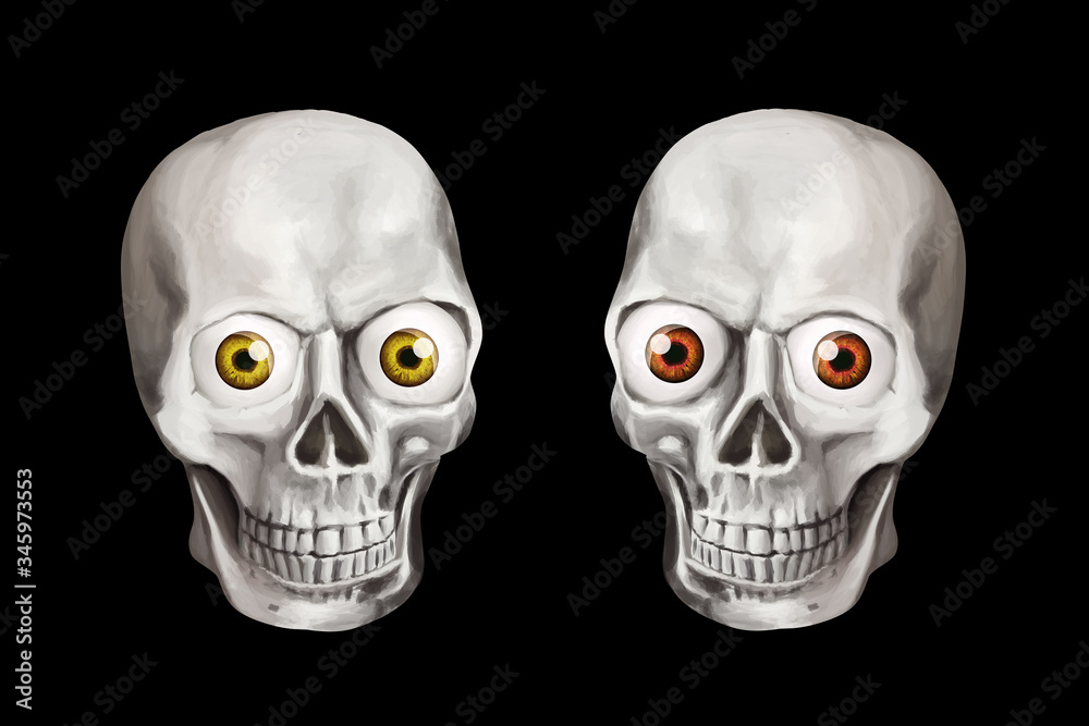 Human skull with eyes. Halloween clip art set on black background