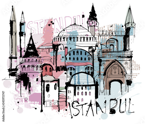 Handgezeichnete Istanbul Skizze auf einer Ebene reduziert