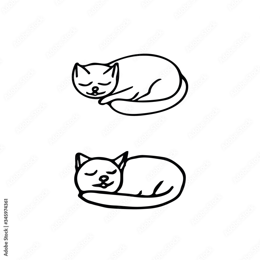 Cats sleep set. Hand drawn in doodle style. elements scandinavian monochrome minimalism simple vector elements. animals, cute, pets, lie. design card, sticker, poster icon
