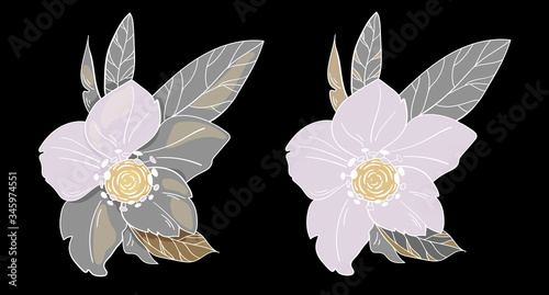 Vector illustration of Helleborus on a black background.Illustration for greeting card,invitation,design,brochure,poster,banner,flyer,print,wrapping paper,textiles and websites.Blue flowers.