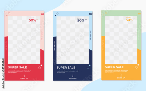 Set of Editable minimalist frame template. Orange, blue and pink background color with a trendy shape. Suitable for social media posts and advertisements