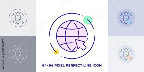Wallpaper Mural World with mouse cursor line art vector icon. Outline symbol of internet browser. Network pictogram made of thin stroke. Isolated on background. Torontodigital.ca