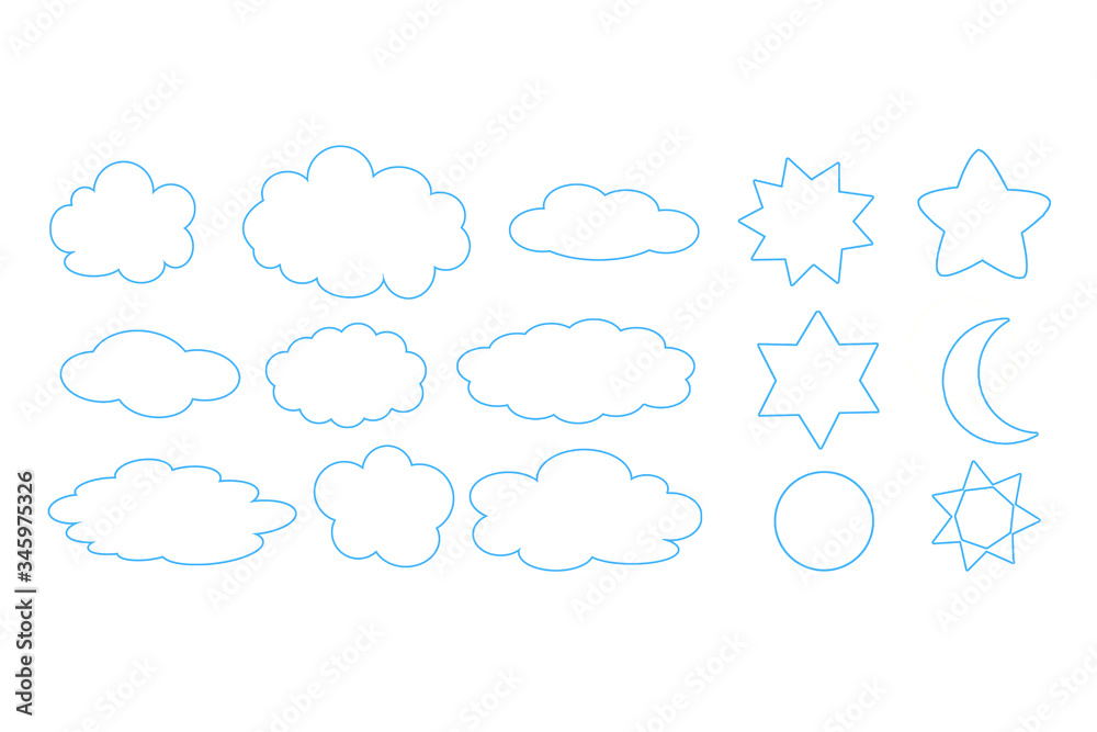 Set of different clouds, moon, sun and stars outline Set of different clouds, moon, sun and stars outline