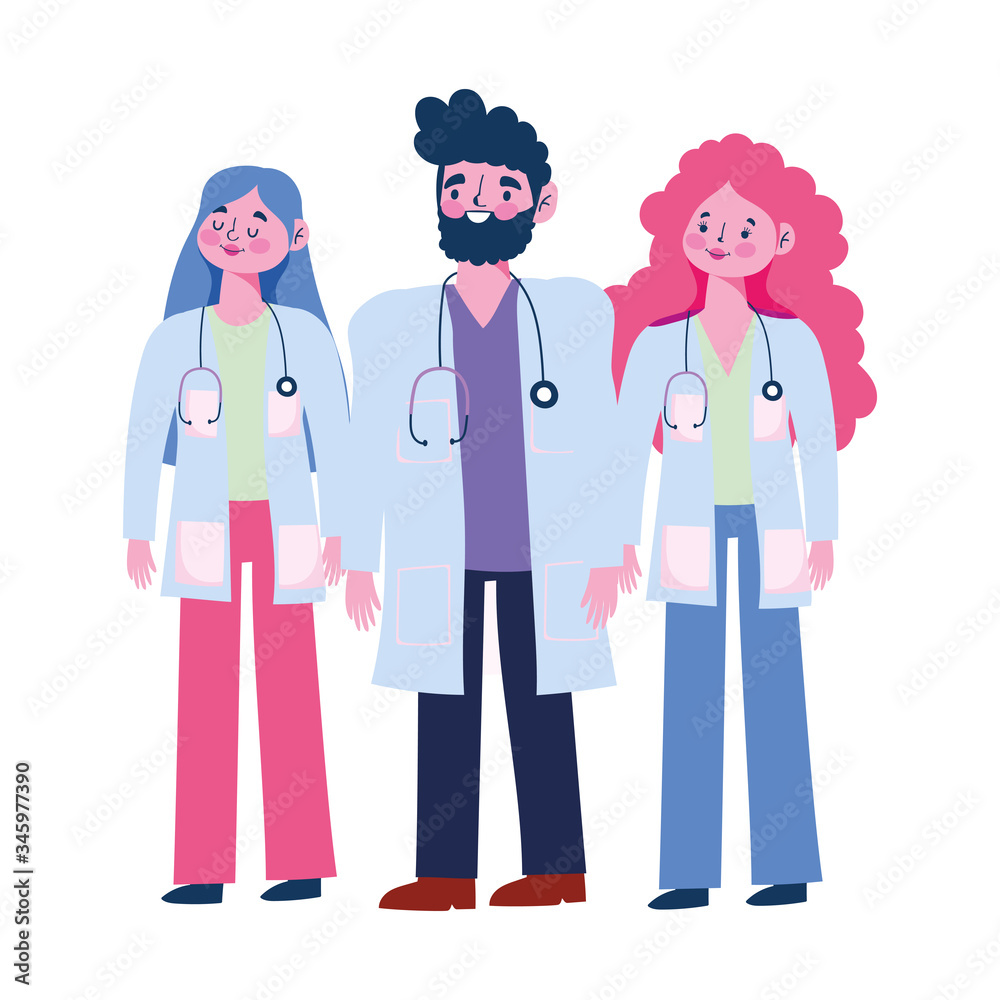 thanks you doctors, professional physician male and female cartoon characters