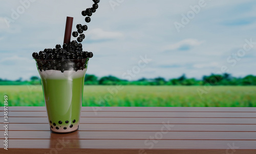 Bubble milk green tea in  a...