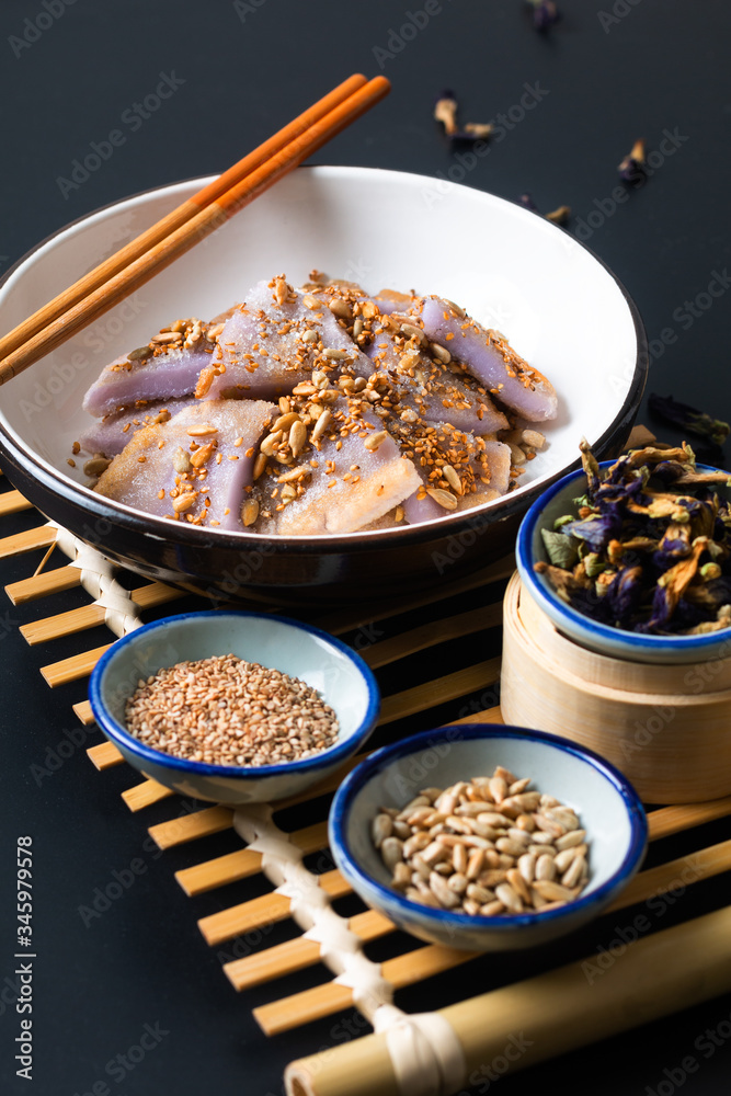 Healthy food concept Vegan Gluten free Homemade Asian fried glutinous rice flat pancake with