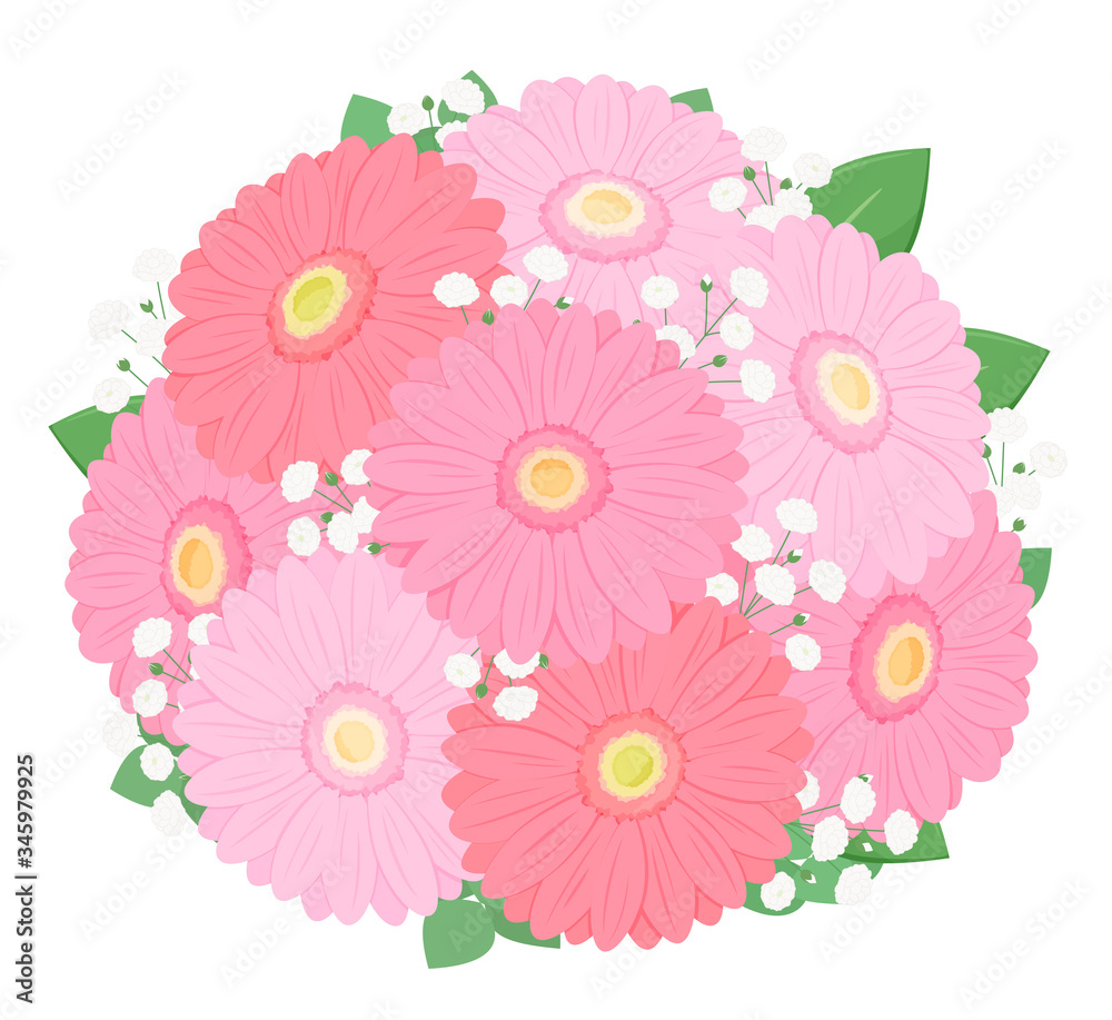 ガーベラと霞草の花束のイラスト ピンク Stock Vector Adobe Stock