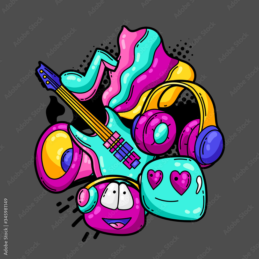 Background with cartoon musical items. Background with cartoon musical items.