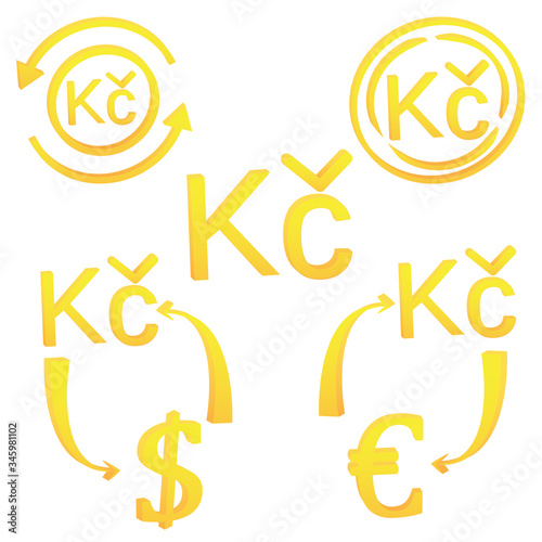 3D Czechian Koruna currency symbol icon of Czech Republic vector illustration on a white background