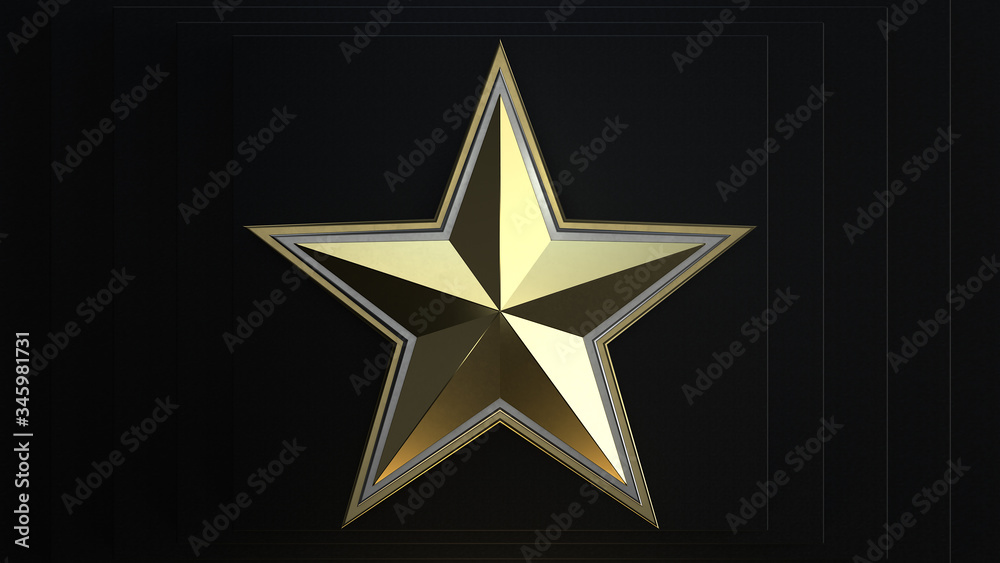 Gold star with chrome edges on black background. 3d render. Gold star with chrome edges on black background. 3d render.