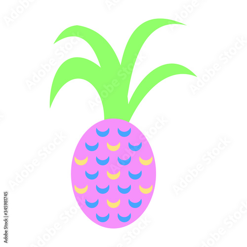 Vector cute colorful pineapple in cartoon style on white background. Sweet fruit. Summer cute fruits for healthy lifestyle. Pineapple or ananas fruit. Vector illustration cartoon isolated ananas.