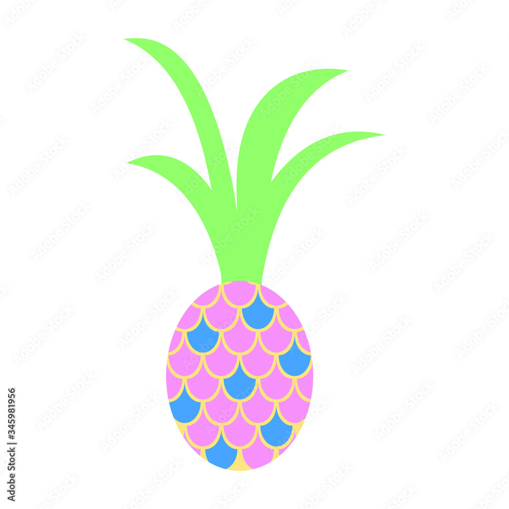 Naklejka premium Vector cute colorful pineapple in cartoon style on white background. Sweet fruit. Summer cute fruits for healthy lifestyle. Pineapple or ananas fruit. Vector illustration cartoon isolated ananas.