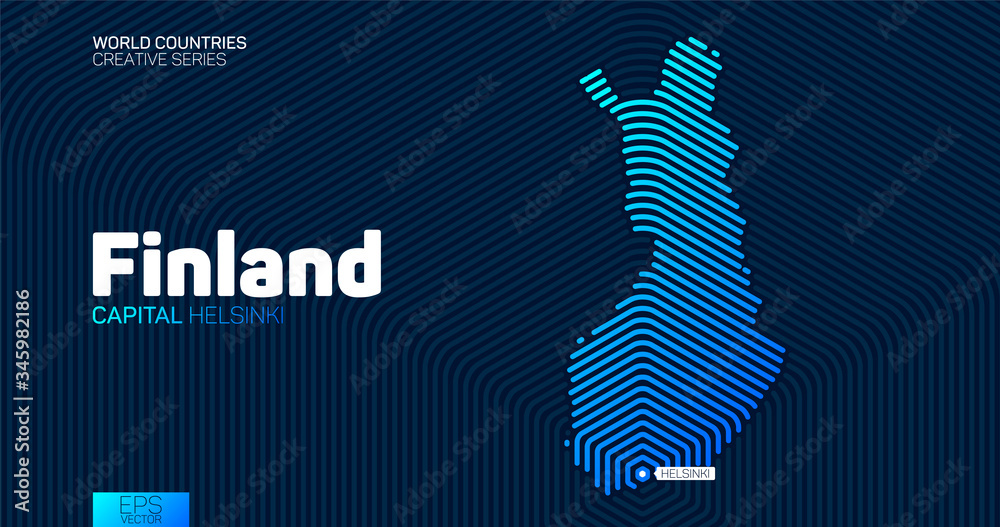 Abstract map of Finland with hexagon lines