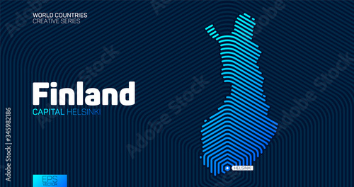 Abstract map of Finland with hexagon lines